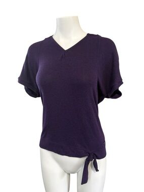 HYBA Purple V-Neck Tie-Hem Women's sweater.